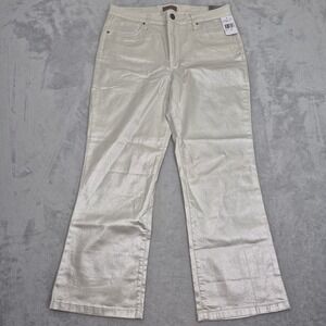 NWOT KUT from Kloth Kelsey Fab Ab Ankle Flare Jeans Silver Metallic 14 KP2107MA1
